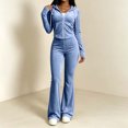 thumbnail image 3 of 2 Piece Women's Velvet Tracksuit Set, Fall Casual Long Sleeve Zip-Up Crop Hoodies & Flared Pants Workout Outfit, S-XXL, 3 of 7