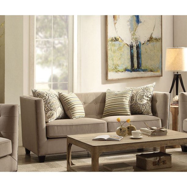 Juliana Sofa w/4 Pillows in Beige Fabric 53585
