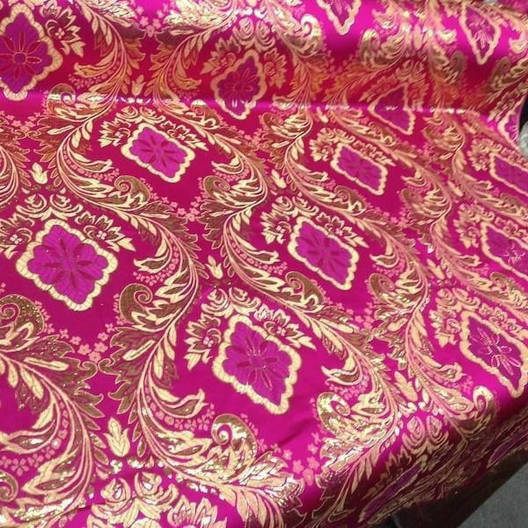 Buy Dark Maroon Indian Fabric Silk Brocade by the Yard Wedding