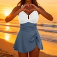 thumbnail image 3 of Pounoo One Piece Swimsuit for Women Cross Front Cutout Side Bow Ruffle Hem Swim Dress Tummy Control Swimsuit Beach Outfits Gift, 3 of 9