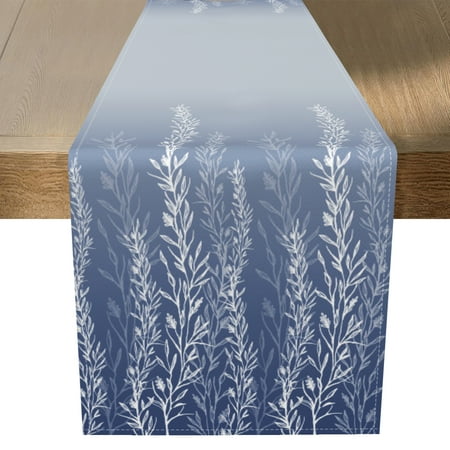 

MIZHONA Blue Gradient Table Runner Rustic Farmhouse Kitchen Dining Table Decoration 13x90Inch