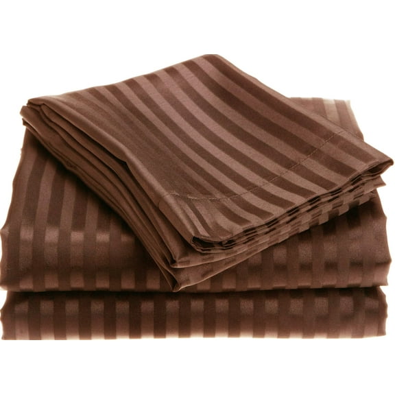 1800 Series Wrinckle Resistant 4 Piece Full Size Embossed Stripe Sheet Set - Chocolate