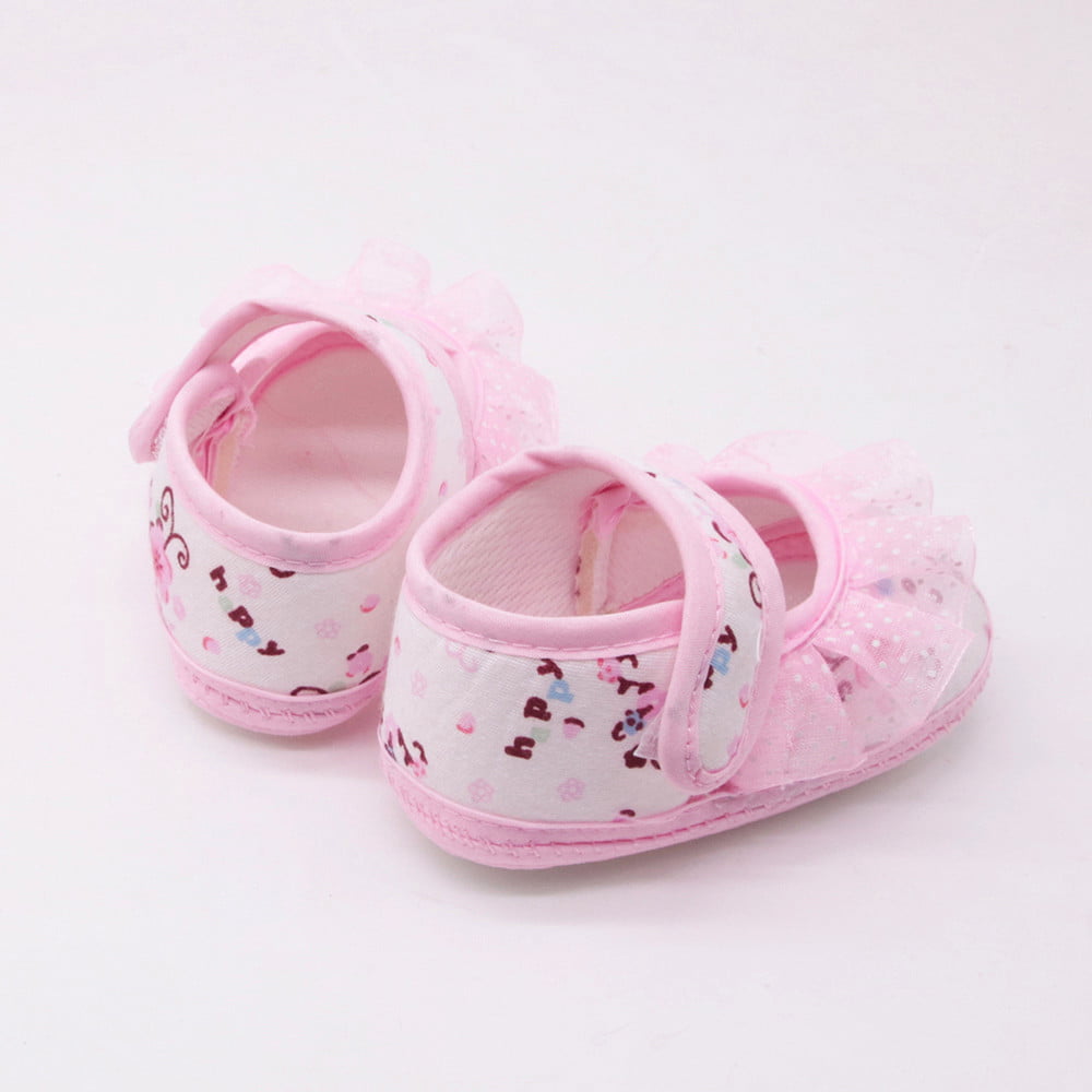 Newborn Infant Baby Girls Soft Soled Lace Floral Print Footwear Crib Shoes Safty 