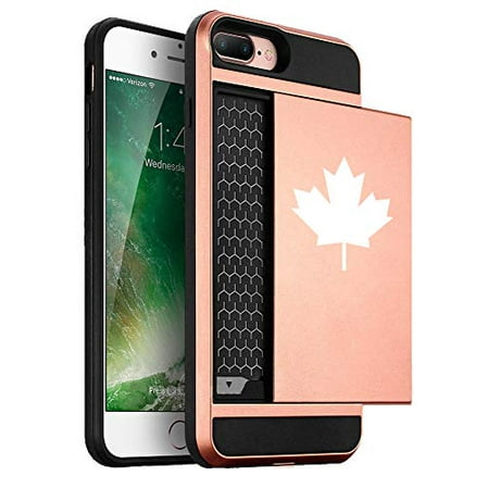Wallet Credit Card ID Holder Shockproof Hard Case Cover for Apple iPhone Maple Leaf Canada (Rose-Gold, for Apple iPhone 7 Plus/iPhone 8