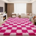 thumbnail image 4 of Janvonne Fluffy Area Rugs for Living Room,8x10ft Plush Checkered Rug for Bedroom,Shag Non Slip Soft Furry Carpet for Kids Room,Home Decor Aesthetics, Pink and Rose Red, 4 of 8