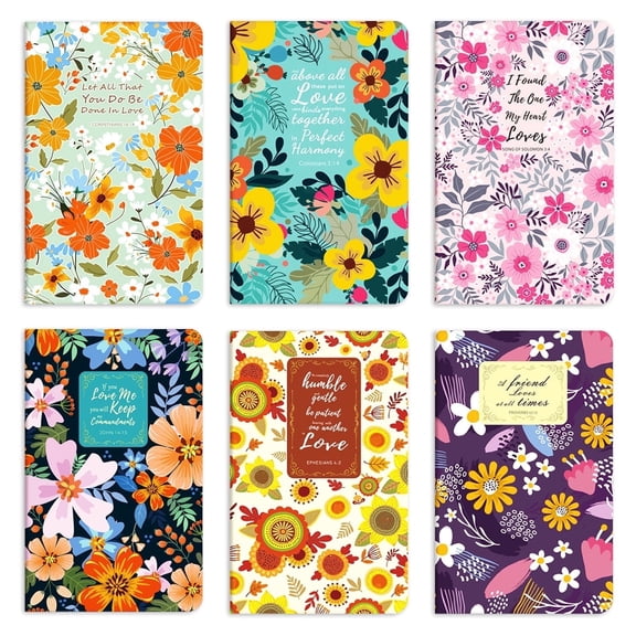 Anzon Mories 6 Packs Sewn Binding Notebooks 80 Pages-40 Sheets 5"x 8", Small Floral Memo Book Notepad Journal Writing Pad with Christian Bible Verses Quote