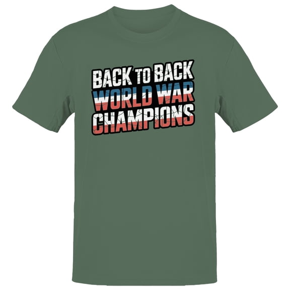 Smartprints Back to Back World War Champions USA Men's T-shirt, Military Green, S