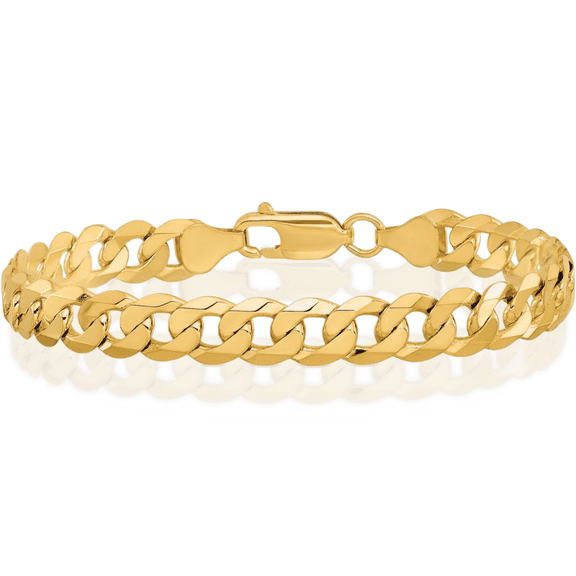14K Solid Yellow Gold 7.25mm Curb Link Chain Bracelet