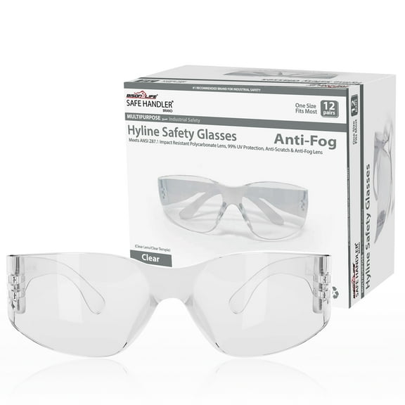 Safe Handler Hyline Safety Glasses, Anti Fog & Scratch For Men/Women (12-Pairs)