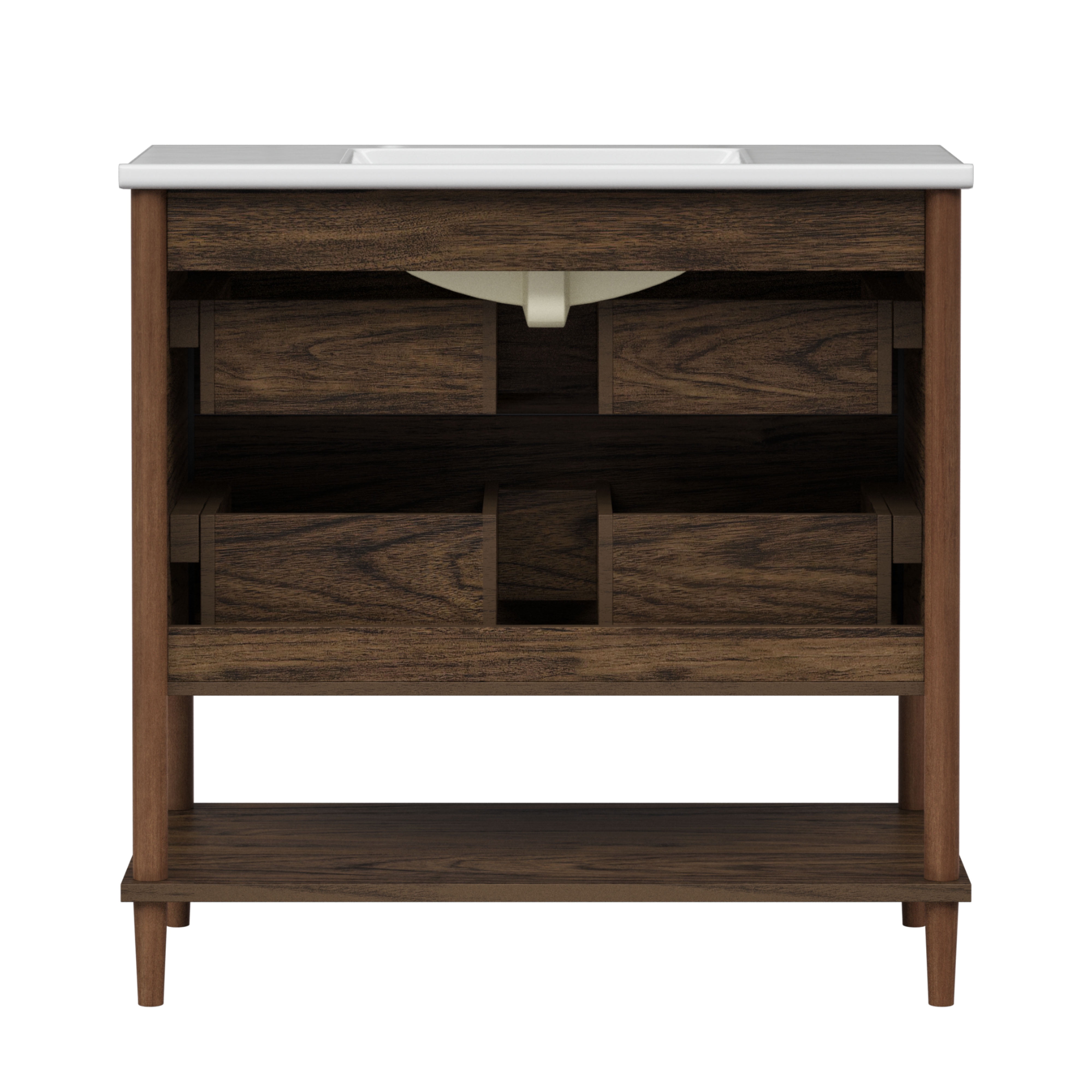 Teamson Home Ellery 36" Single Bathroom Vanity Integrated Square Sink and Two Drawers, Walnut