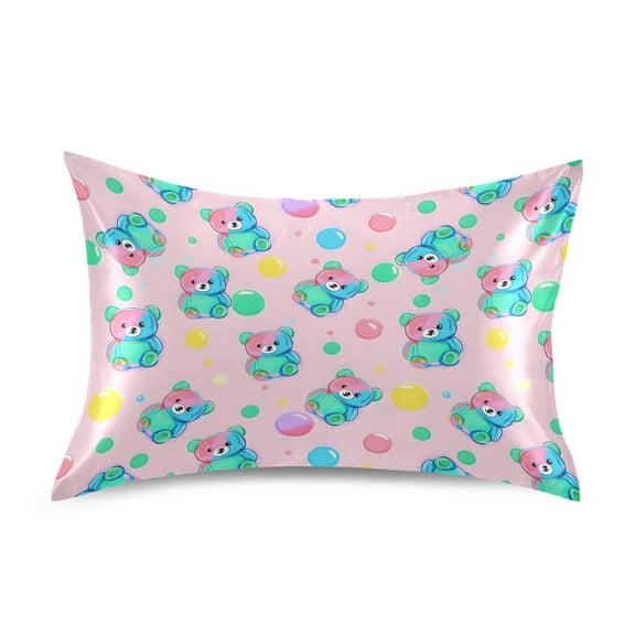 Ryvnso Satin Pillowcase Cute Bears Bubbles Pillow Cases Standard Size 26x20in