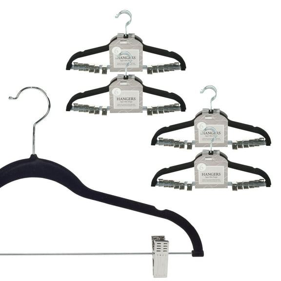 Simplify Velvet Plastic Skirt Hangers with Clips, 24 Count, Black