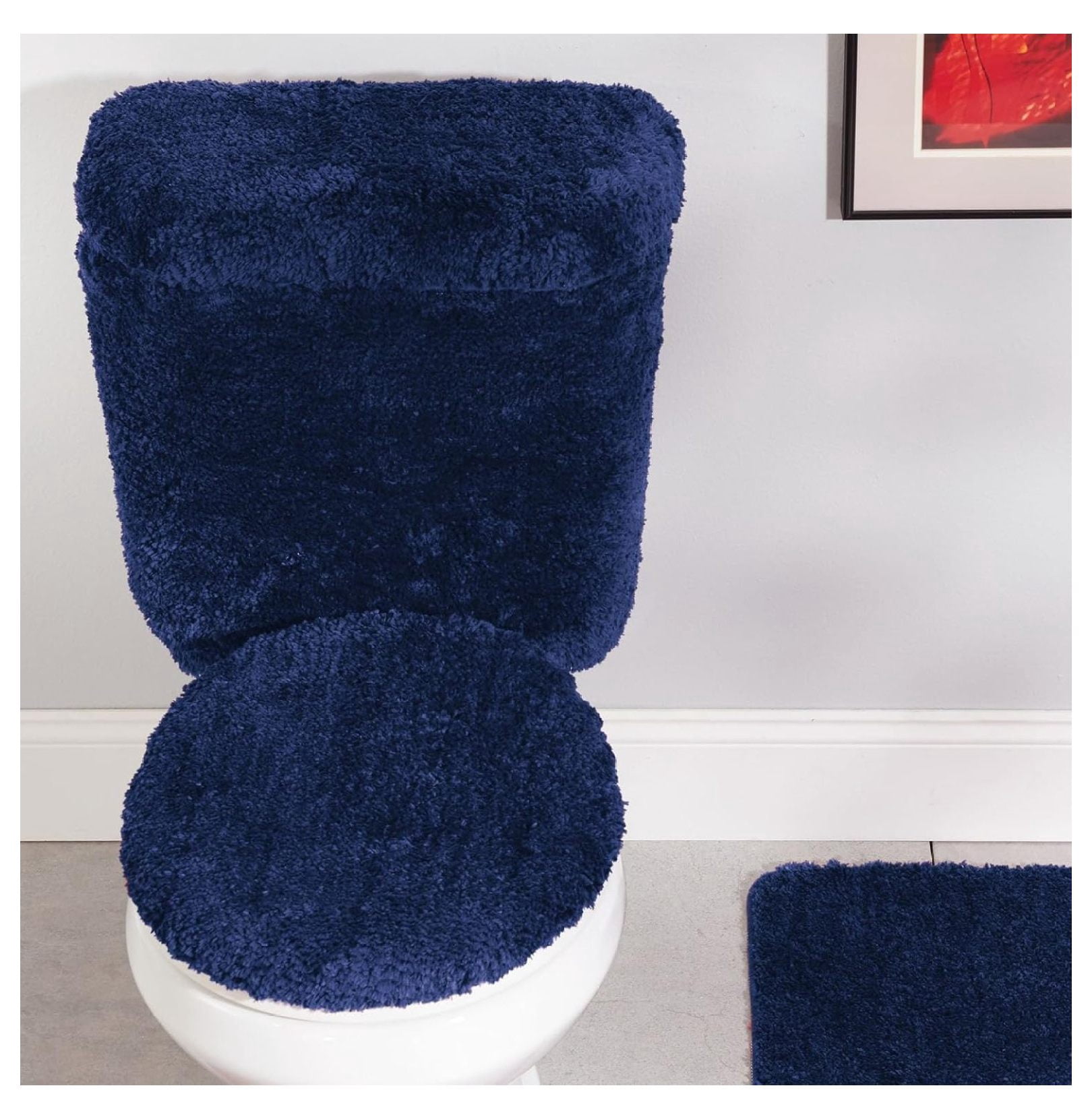 Plush 5-Piece Bath Rug Set, Soft, Non-Slip Bathroom Rugs, Absorbent and Quick-Drying Bath Mat, Lid Cover, & Covers, Dark Sea