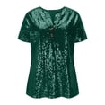 thumbnail image 6 of Miluxas Women Sparkly Sequin Tops Short Sleeve Dressy V Neck Sparkly Casual Blouse Party Tee Shirts Tunic Blouse Green, 6 of 8