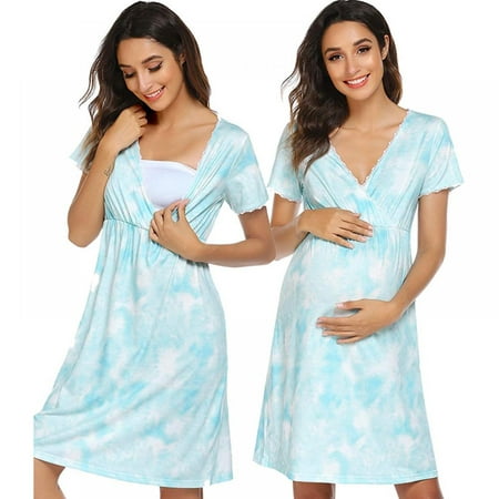 

Monfince Women s Maternity Nursing Nightgown Dress Sleep Nightshirt V-neck Long Sleeve Floral Breastfeeding Sleepwear