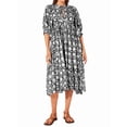 thumbnail image 3 of Womens Loose Fit Casual Summer V Neck Lace-Up Half Sleeve Bohemian Geometric Pattern Midi Dresses Black S, 3 of 9