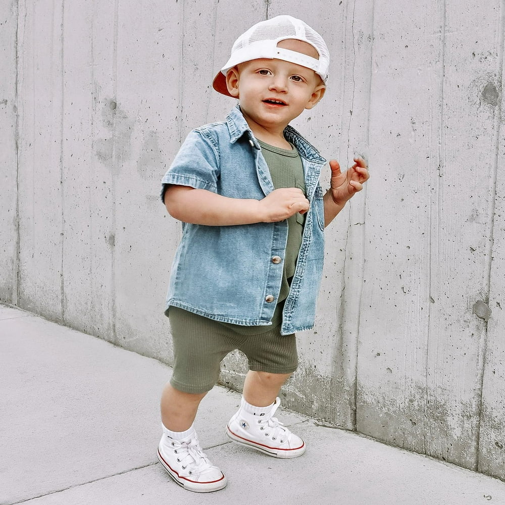 POINTERTECK Toddler Baby Boys Summer Casual Denim Shirt Solid