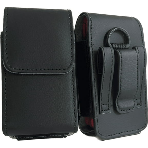 Black leather case with fixed clip fits Lively Jitterbug Flip2, Flip 2