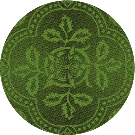 Ahgly Company Machine Washable Indoor Round Transitional Dark Forest Green Area Rugs, 5' Round