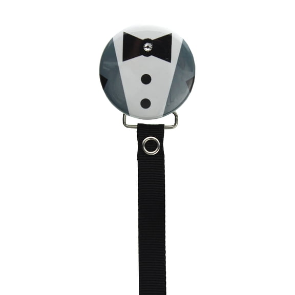 Tuxedo with Crystal Pacifier Clip with Matching Ribbon