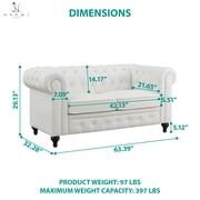 Naomi Home Modern Chesterfield Loveseat , Upholstered Cushion Loveseat For Home - Color: White