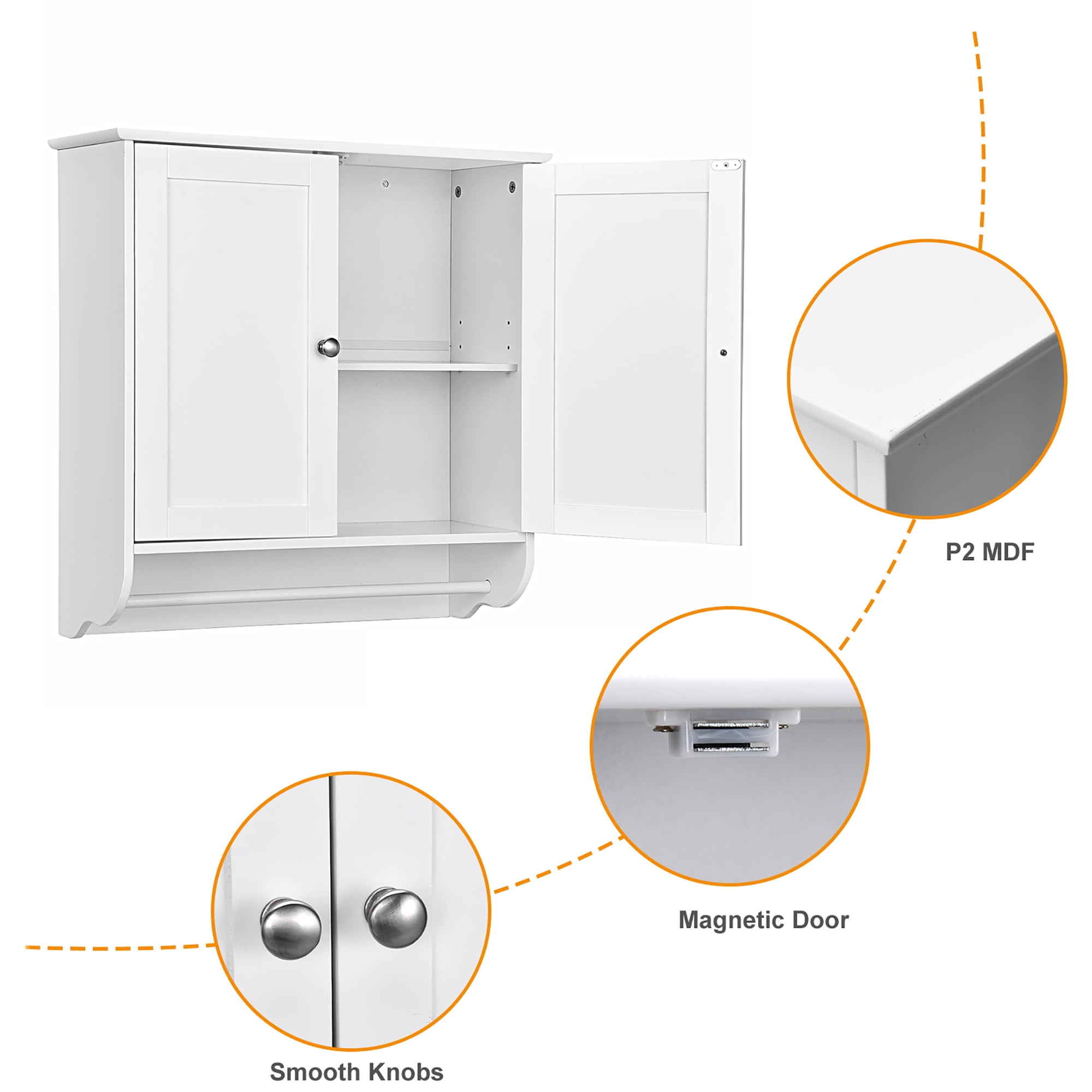 Costway Wall Mounted Bathroom Medicine Cabinet Storage Cupboard w/ Towel Bar