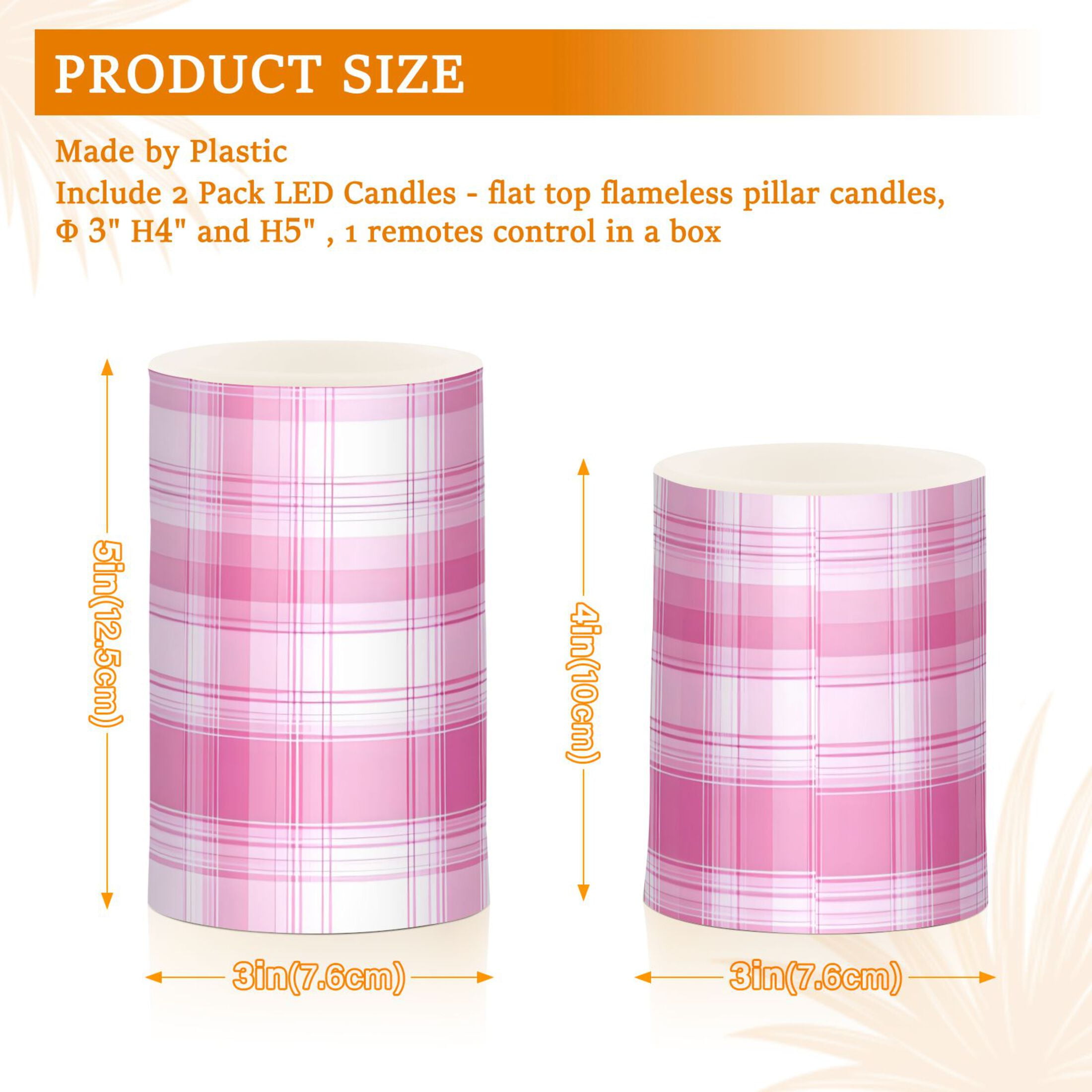 Light Pink Line Flickering Flameless Candles Battery Operated with Remote Timer LED Pillar Candles Set of 2