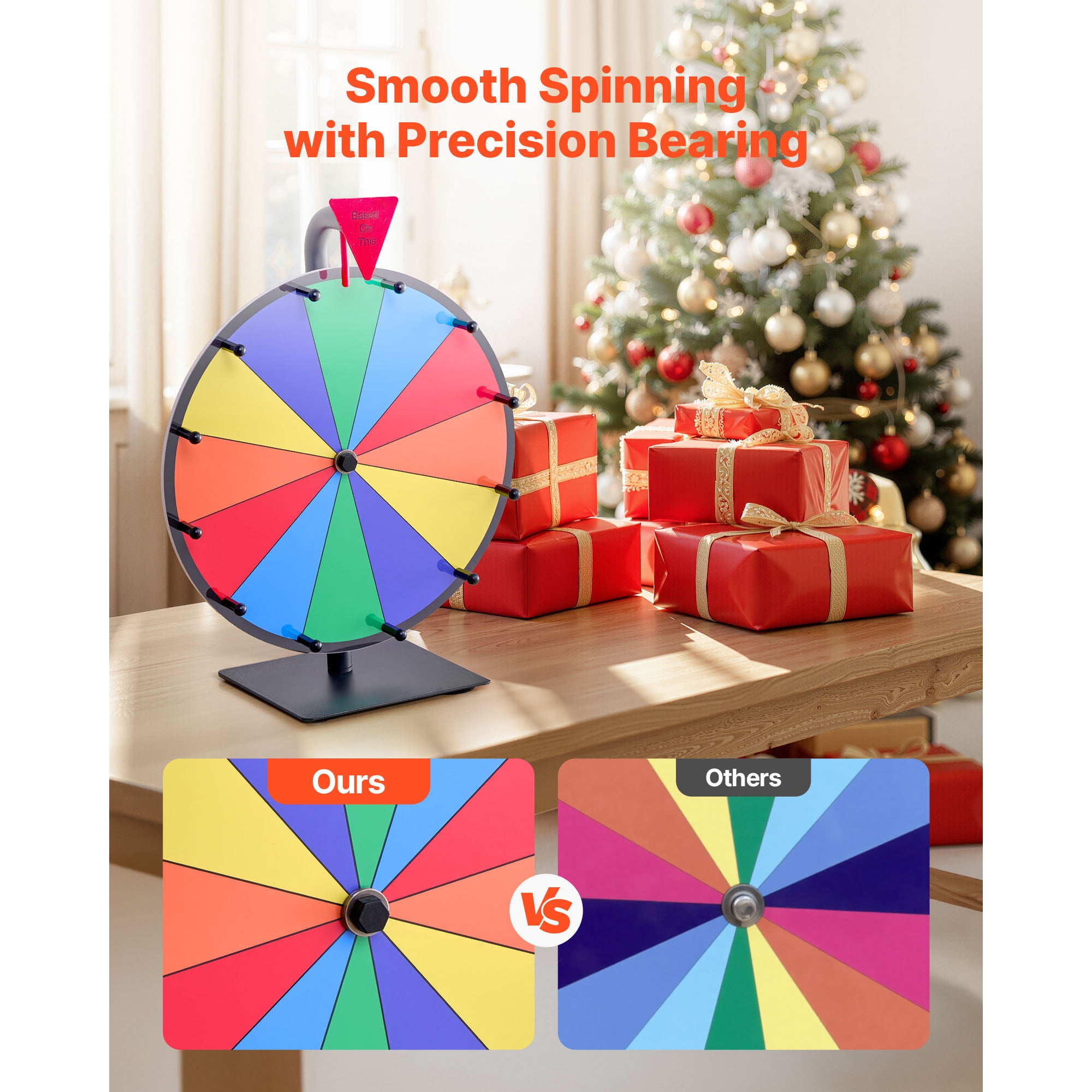 KFFKFF 12-Inch Spinning Prize Wheel with 12 Sections, Tabletop Roulette Game with Dry Erase Surface and Markers, 6-Color Design, Easy to Assemble, Ideal for Parties, Pubs, Trade Shows, and Carnivals
