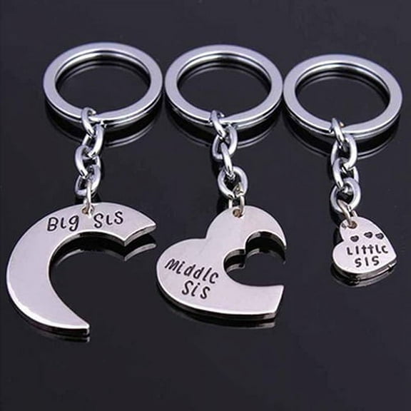 UDIYO 3Pcs/Set Love Heart Big Middle Little Sisters Charm Keychain Key Ring Gifts