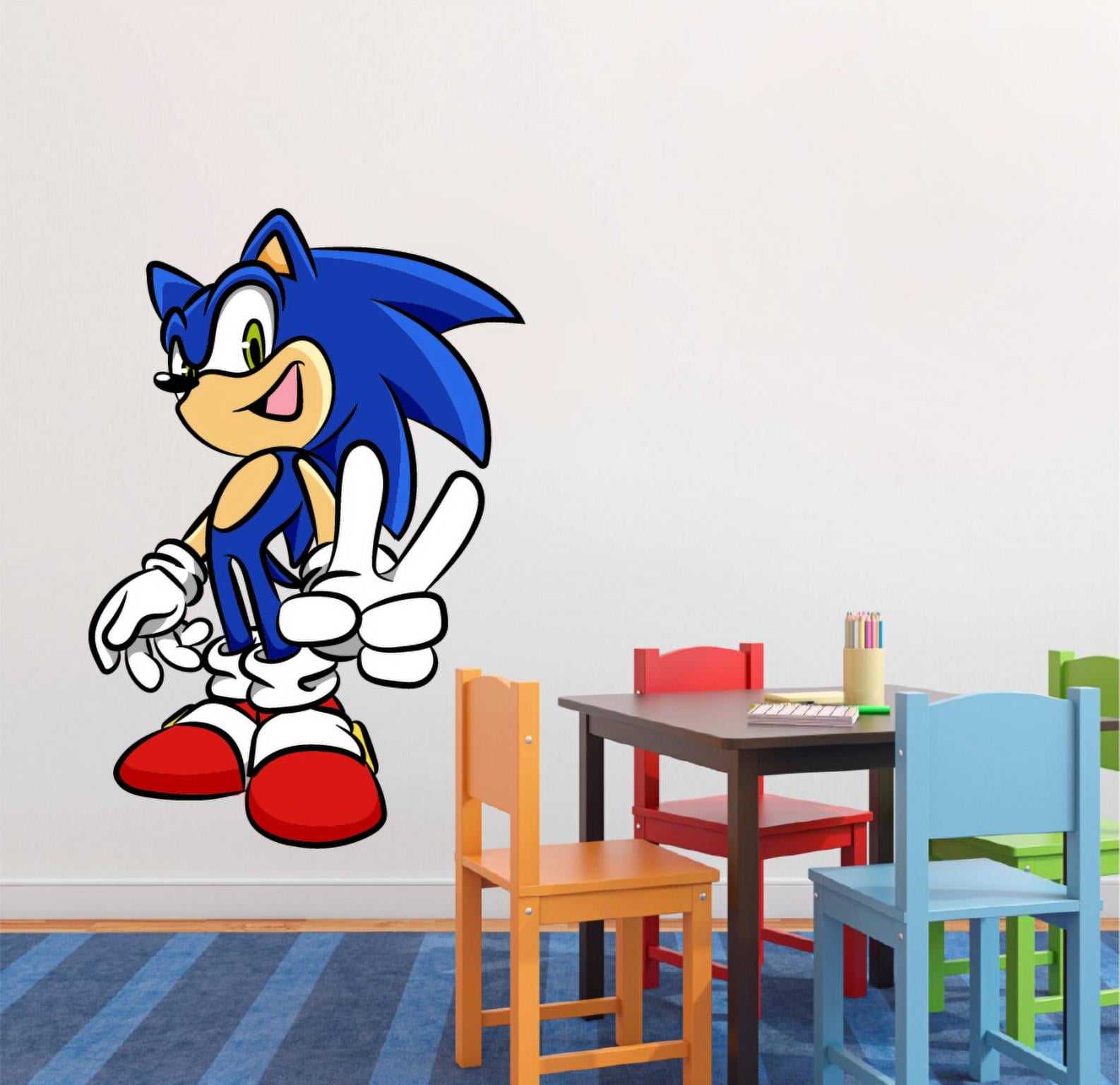 SUPER SONIC THE HEDGEHOG Peace Sign Video Game Inspired Cartoon Character  Wall Art Vinyl Sticker Decal- Baby Girl Boy Bedroom Decal Baby Kids Room  Wall Sticker Vinyl Art House Decor Size (10x8