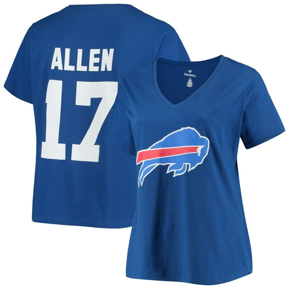 Women's Fanatics Josh Allen Royal Buffalo Bills Plus Size Name & Number V-Neck T-Shirt
