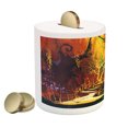 thumbnail image 2 of Fantasy Piggy Bank, Enchanted World Imaginary Forest with Fastastic Image Scenery Absurd Elements, Ceramic Coin Bank Money Box for Cash Saving, 3.6" X 3.2", Orange Brown, by Ambesonne, 2 of 4