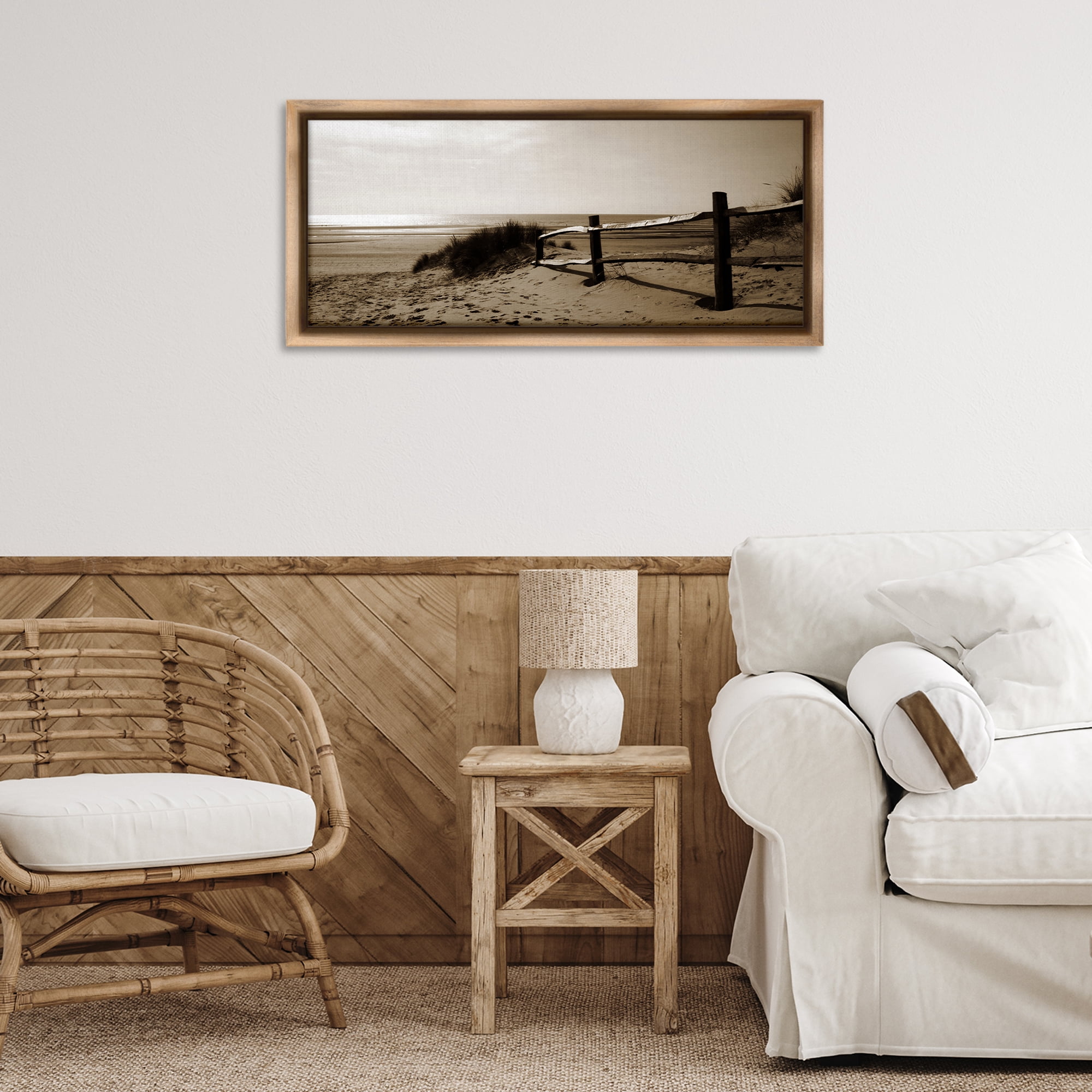 Stupell Industries Beach at Sundown Nautical & Beach Photography Brown Floater Framed Canvas Art Print Wall Art, 31 x 14