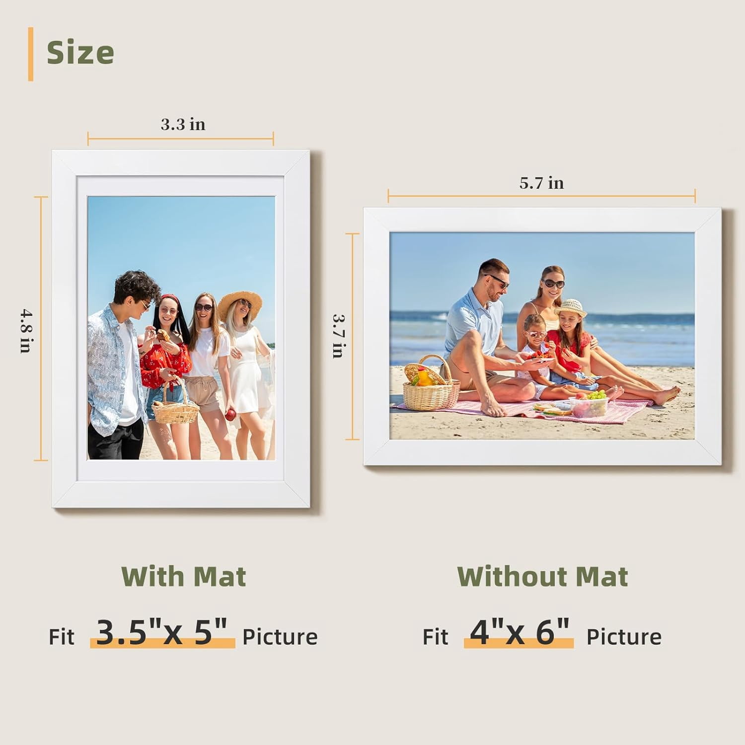 TAVENE 5 Pack White 4x6 Picture Frames, Fits 3.5x5 Photo with Mat or 4x6 Without, Wall & Tabletop Gallery Photo Display