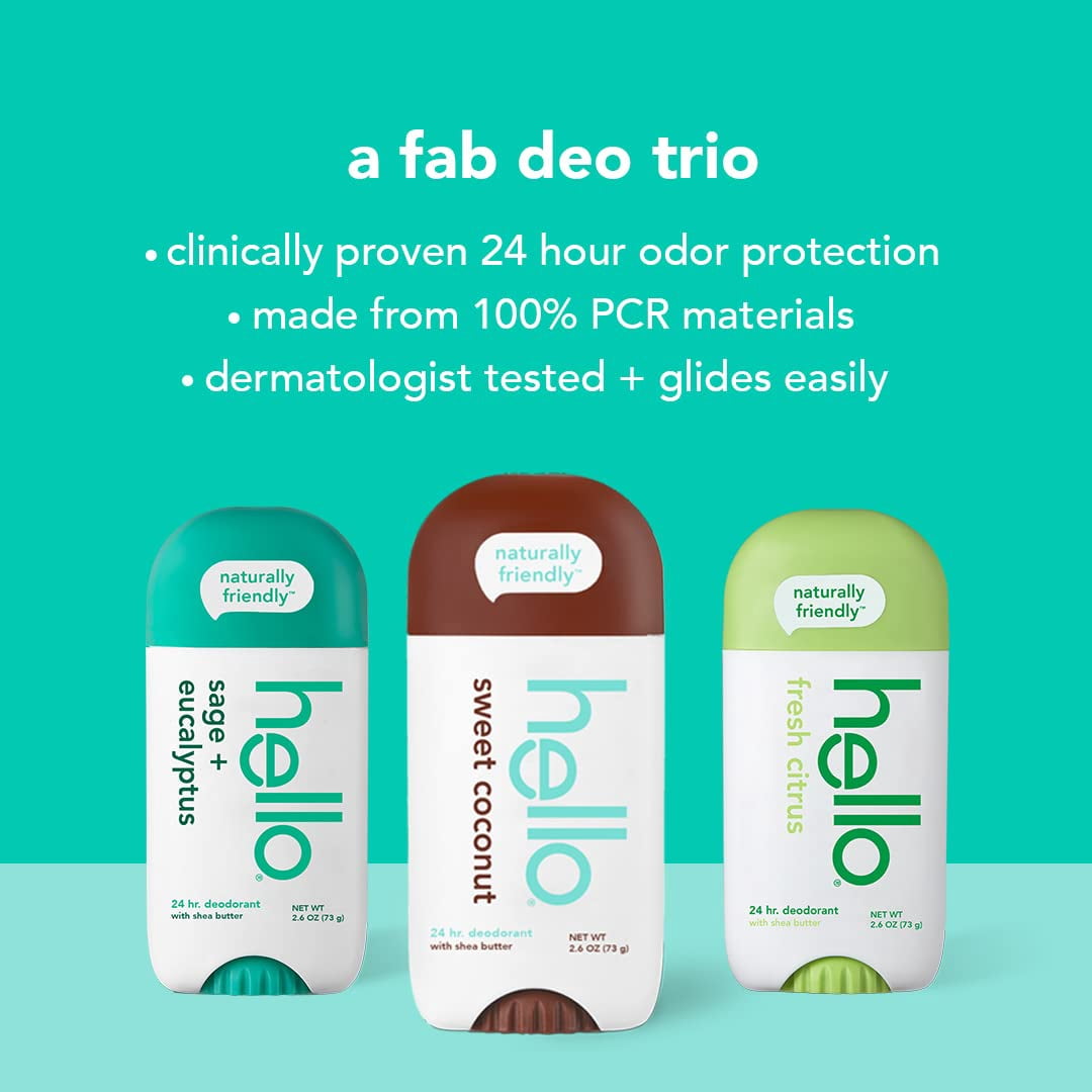 Hello Deodorant with Shea Butter, Sweet Coconut, 2.6 oz, 3 Pack