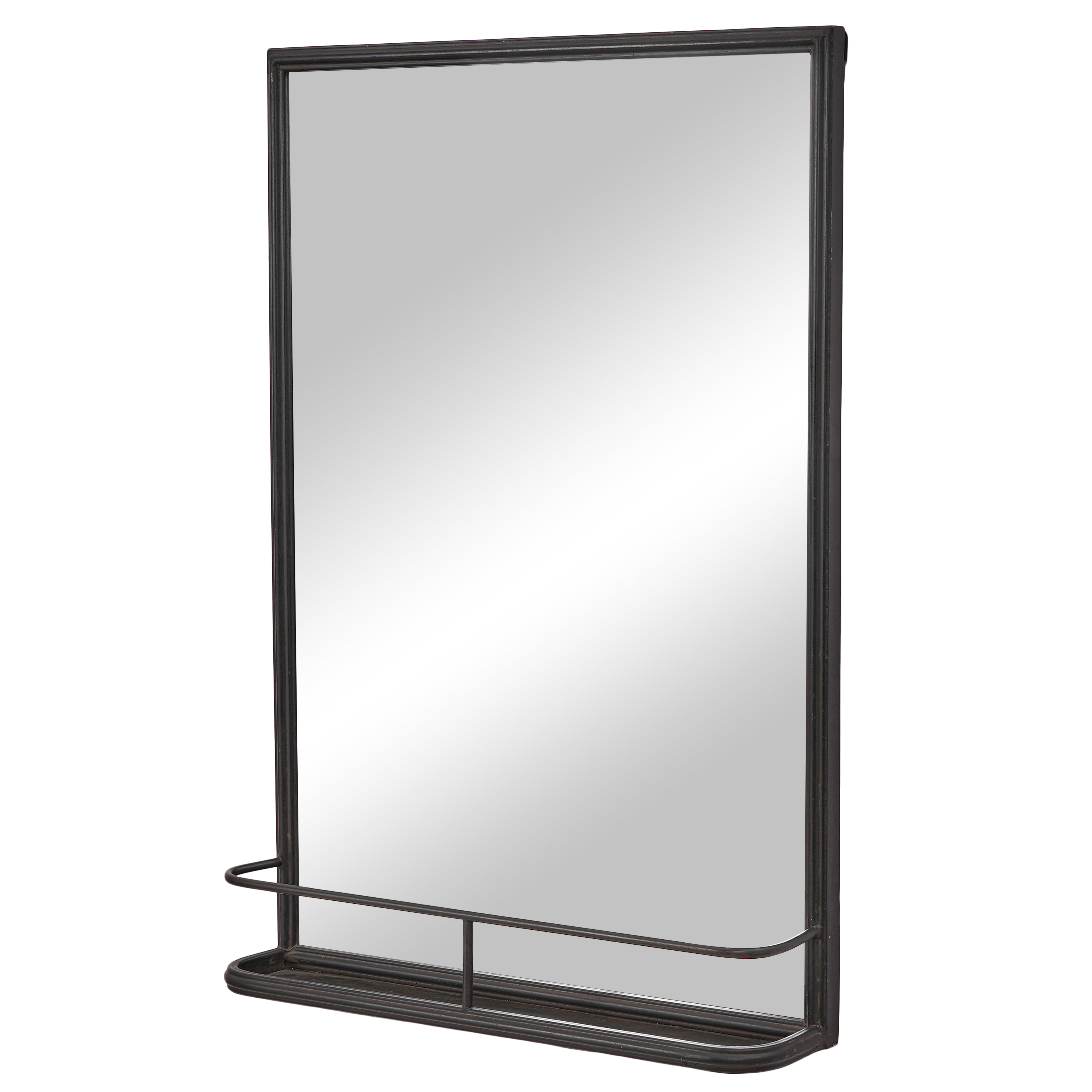 Poll-30x22 Black Bathroom Mirror with Foldable Shelf