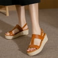 thumbnail image 2 of KBODIU Women's Wedge Sandals Straw Platform Open Toe Anti-Slip Hemp Rope Sandals Brown 39, 2 of 6