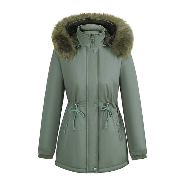 Chaquetas y abrigos casuales con capucha y manga larga para mujer, de otoño y de color liso, con cremallera, manga larga, medianos y largos, desmontables, cálidos, con cuello grande, holgados, tops de