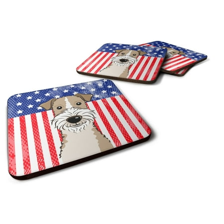 

Carolines Treasures BB2177FC American Flag and Wire Haired Fox Terrier Foam Coaster Set of 4 3 1/2 x 3 1/2 multicolor