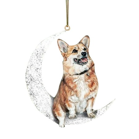 

On Dog Christmas Pendant Moon Creative Decoration The Sitting Diamond Ring Ornament