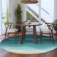 thumbnail image 4 of Turquoise Ombre Stripe Round Rugs 8ft, Summer Beach Abstract Waves Moires Non Slip Washable Rug Runner, Low Pile Indoor Floor Carpet Mat Bathroom Rugs for Living Room, Bedroom, Kids Room, 4 of 9
