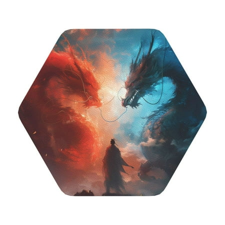 

Matuu Red And Blue Sky Dragon for Cup Coasters Set of 6 Leather Coasters Desk Coasters for Office Measures 4” x 4” Hexagon