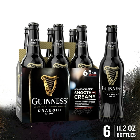 Guinness Draught Stout Import Beer, 11.2 fl oz, 6 Pack Bottles, 4.2% ABV