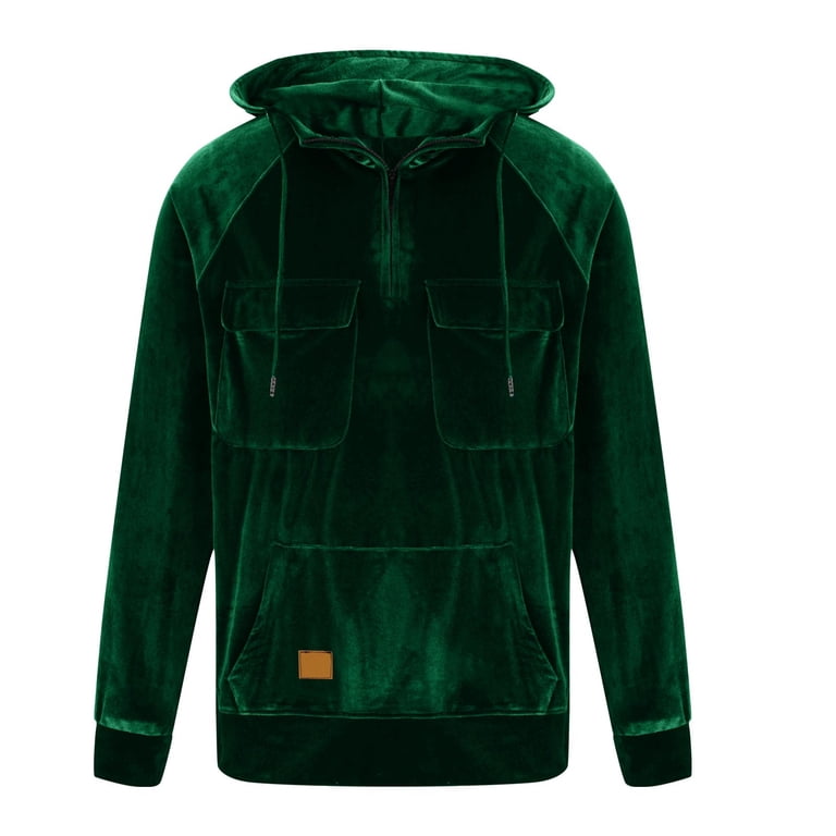 UVEASISHA Velvet Hoodies for Men Quarter Zip Hooded Sweatshirt