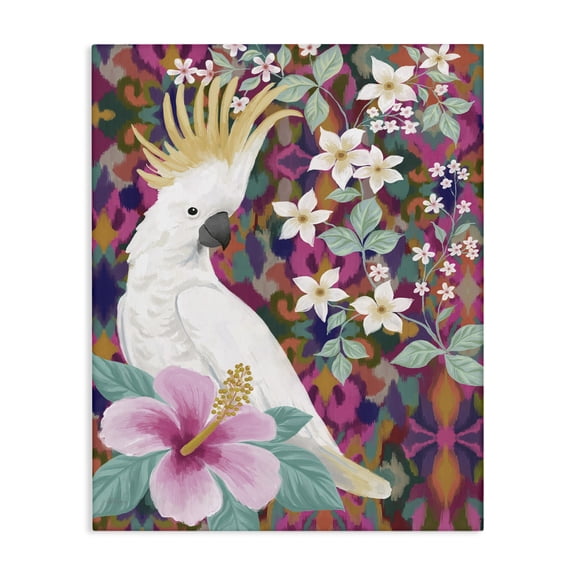 Stupell Industries Eclectic Cockatoo with Floral Hibiscus Canvas Art, 16 x 20, by Cat Thurman Designs