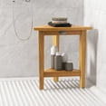 thumbnail image 2 of Gymax Shower Stool Teak Wood Corner Bath Stool w/ Storage Shelf Shower Seat Chair, 2 of 10