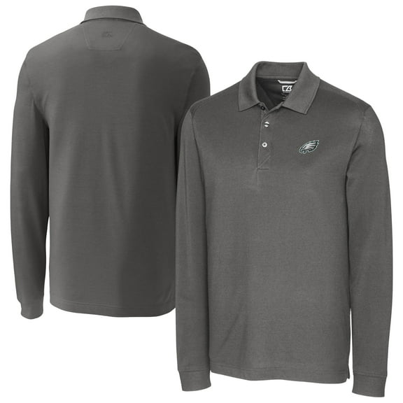 Men's Cutter & Buck Gray Philadelphia Eagles Big & Tall Advantage Eco Pique DryTec Tri-Blend Long Sleeve Polo