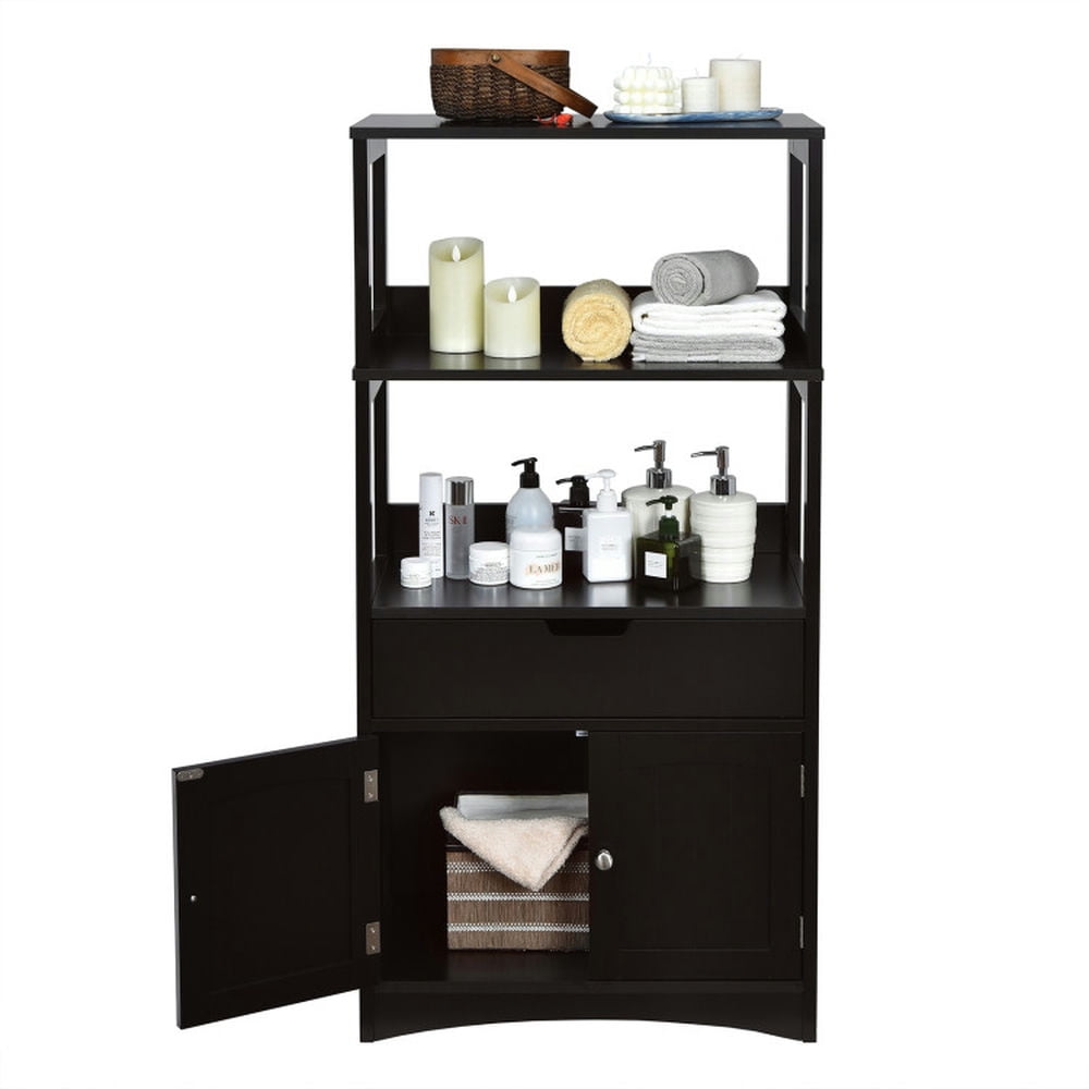 Finihen Storage Cabinet, Bathroom Floor Cabinet, Bathroom Storage Cabinet with Drawer and Shelf Floor Cabinet, for Bathroom, Living Room, Bedroom, Kitchen, Black