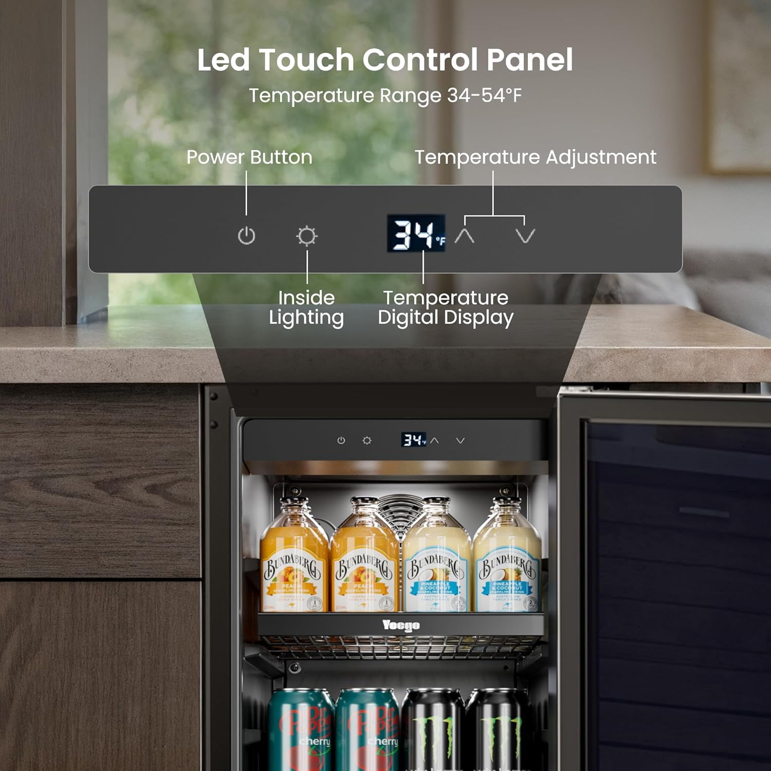 Yeego 15 Inch Beverage Refrigerator, 100 Can Beverage Cooler with Stainless Steel Door, Built-in Outdoor Refrigerator for Soda, Beer, Wine