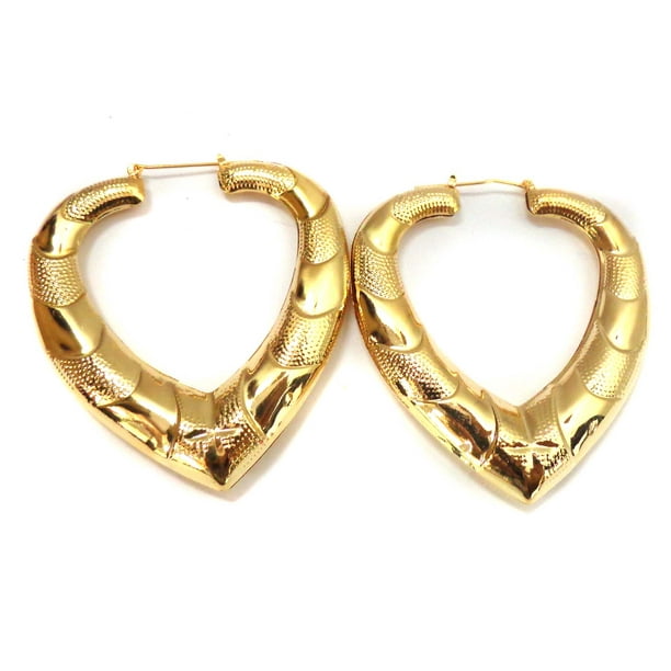 Divas Diggables Puffy Heart Bamboo Gold Tone Hoop Earrings